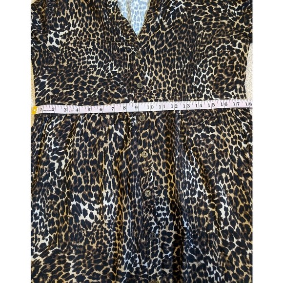Zara Animal Print Button Front V-Neck Long Sleeve Viscose Shirt Dress Small - Picture 5 of 10